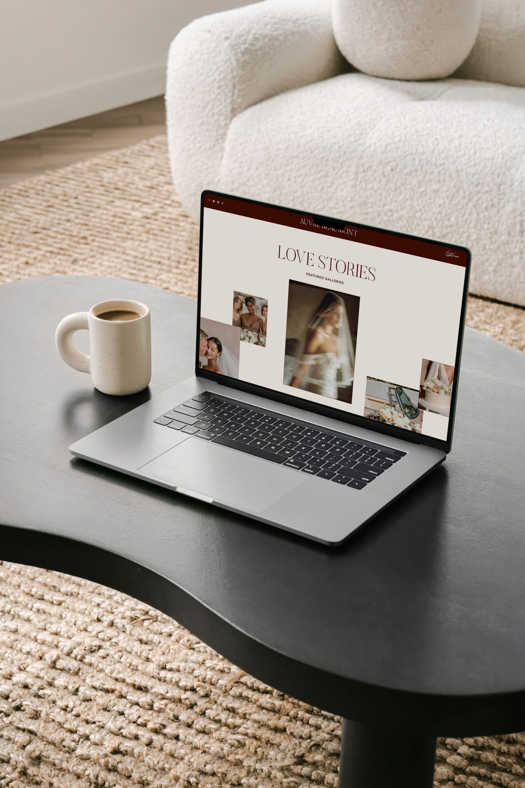 Romantic and minimal Showit template for photographers shown on laptop.